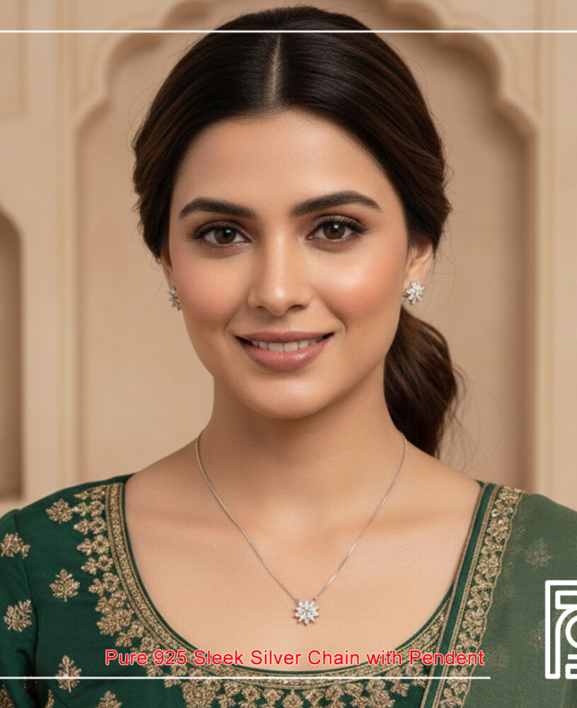 Sun Flower Shape White Diamond Pendant