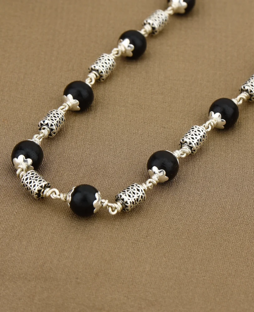 Karungali Silver Mala (Filigree Oval Beads)