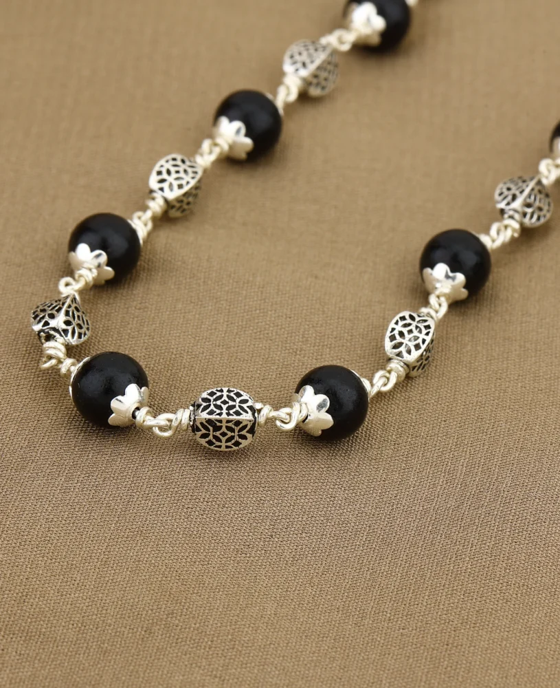 Karungali Silver Mala (Oval Beads) ~28-30 gram