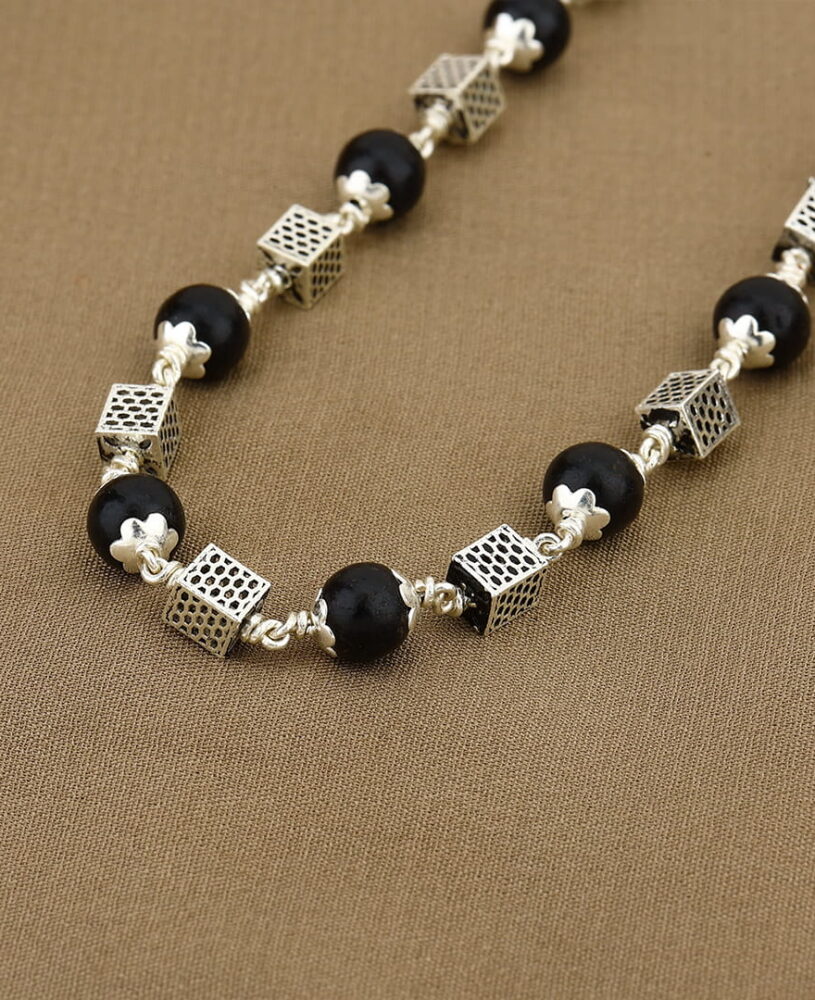 Karungali Silver Mala (Square Beads)