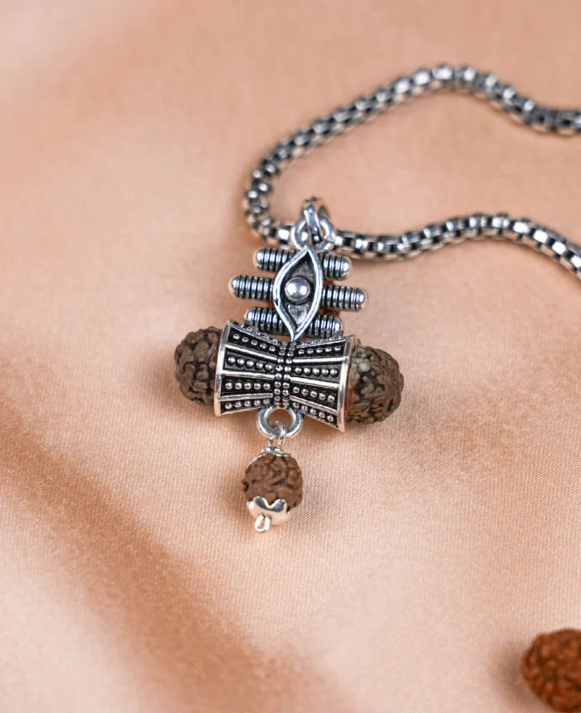 Rudraksha Damru & Lord Shiva Third Eye Pendant