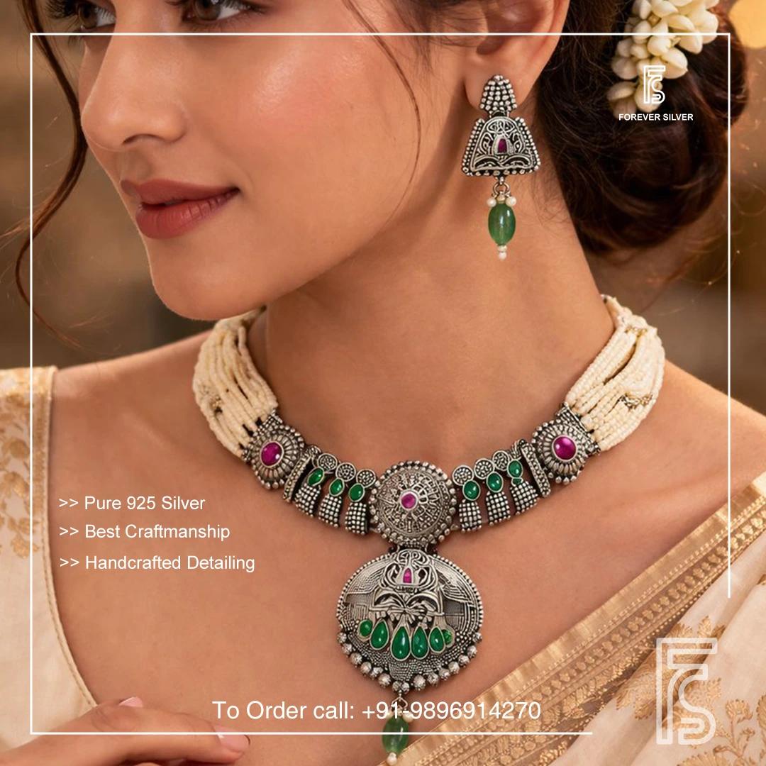 Pure 925 Silver Handcrafted Heritage Necklace