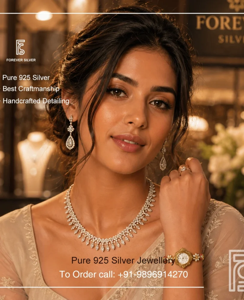 Elegant Teardrop 925 Silver Necklace Set with Earrings